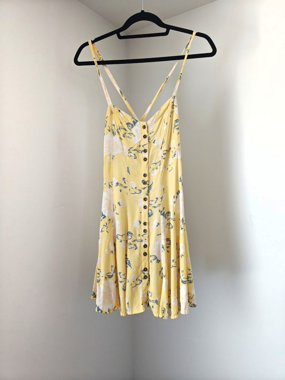 Free People Yellow Floral Button-Front Mini Dress